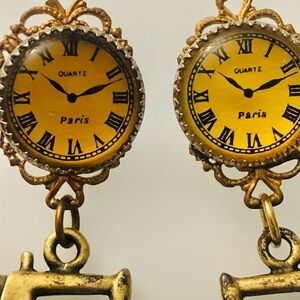 Vintage Gold Paris Clock Earrings